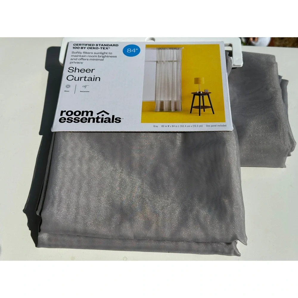 ⚡️2 pc Sheer Voile Window Curtain Panel Gray - Room‎ Essentials - 60